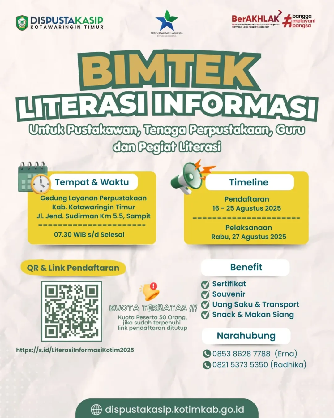 Bimtek Literasi Informasi 2025 untuk Pustakawan, Tenaga Perpustakaan, Guru, dan Pegiat Literasi di Kabupaten Kotawaringin Timur